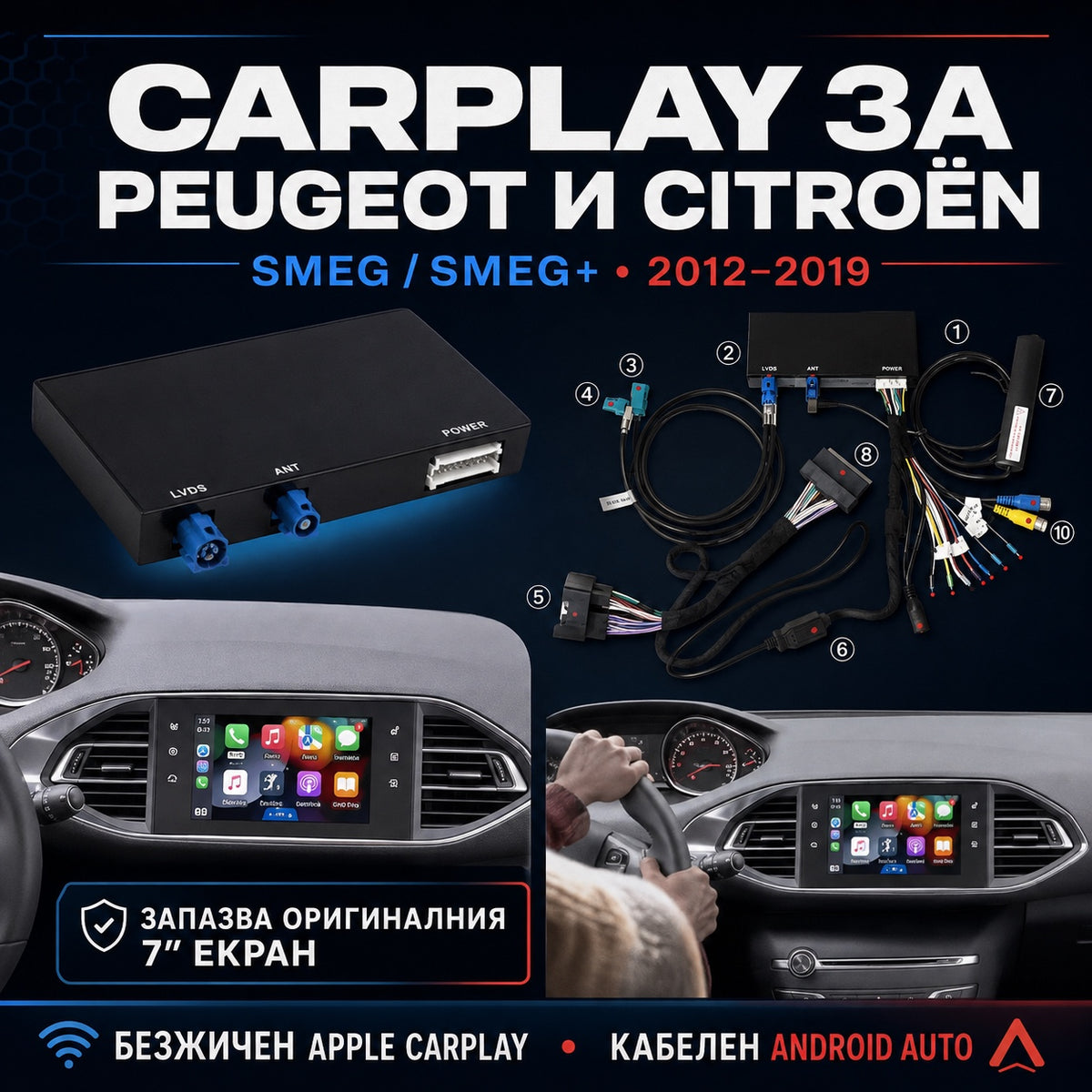 CarPlay за Peugeot и Citroen SMEG — безжичен Apple CarPlay на фабричния екран