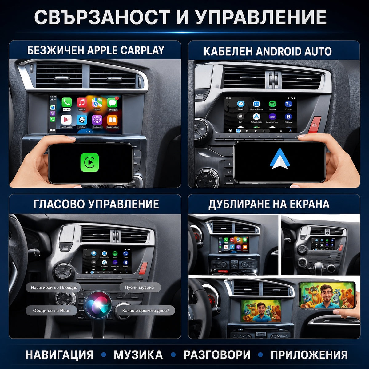 CarPlay за Peugeot и Citroen SMEG — безжична връзка с телефона