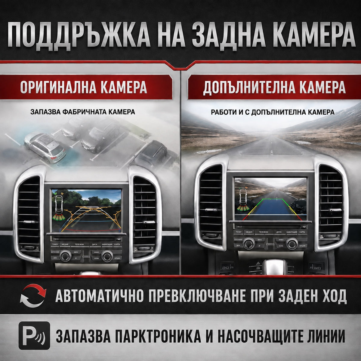 CarPlay за Porsche PCM 3.1 — поддръжка на камера за заден ход